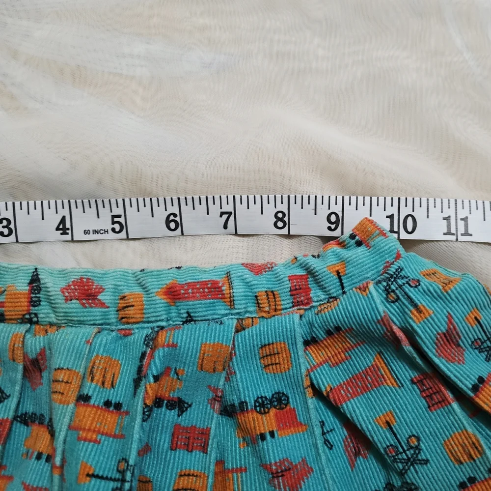 Vintage 1970s 70s Corduroy 2 Piece Vest Skirt Set Kids Childrens Trains - Picture 3 of 8